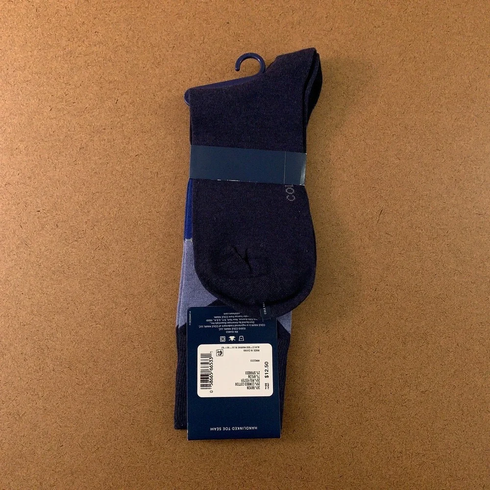 Cole Haan Mens Shoe Size 7-12 Navy Blue Diamond Classic Crew Socks 1 Pair NWT